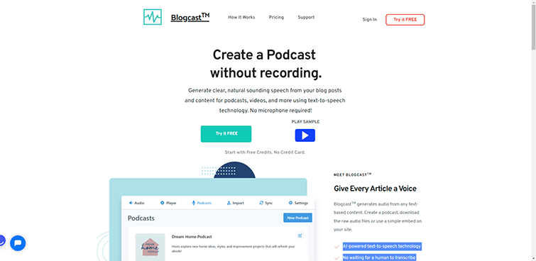 Blogcast - Text to speech tool