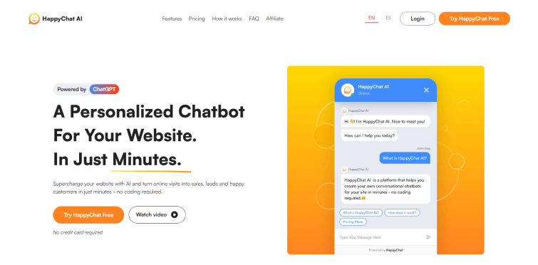 HappyChat AI-Create-Chatbots-for-Websites-in-Minutes